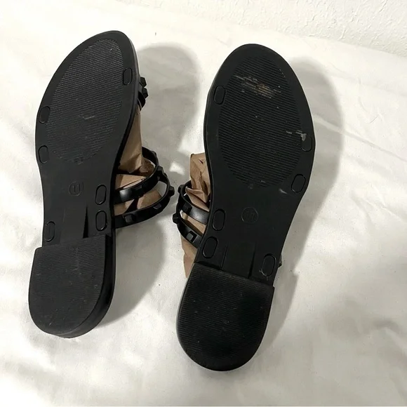 Women’s Chic Size 11 Black Strappy Casual Studded Slip On Sandals Everyday - Picture 5 of 8